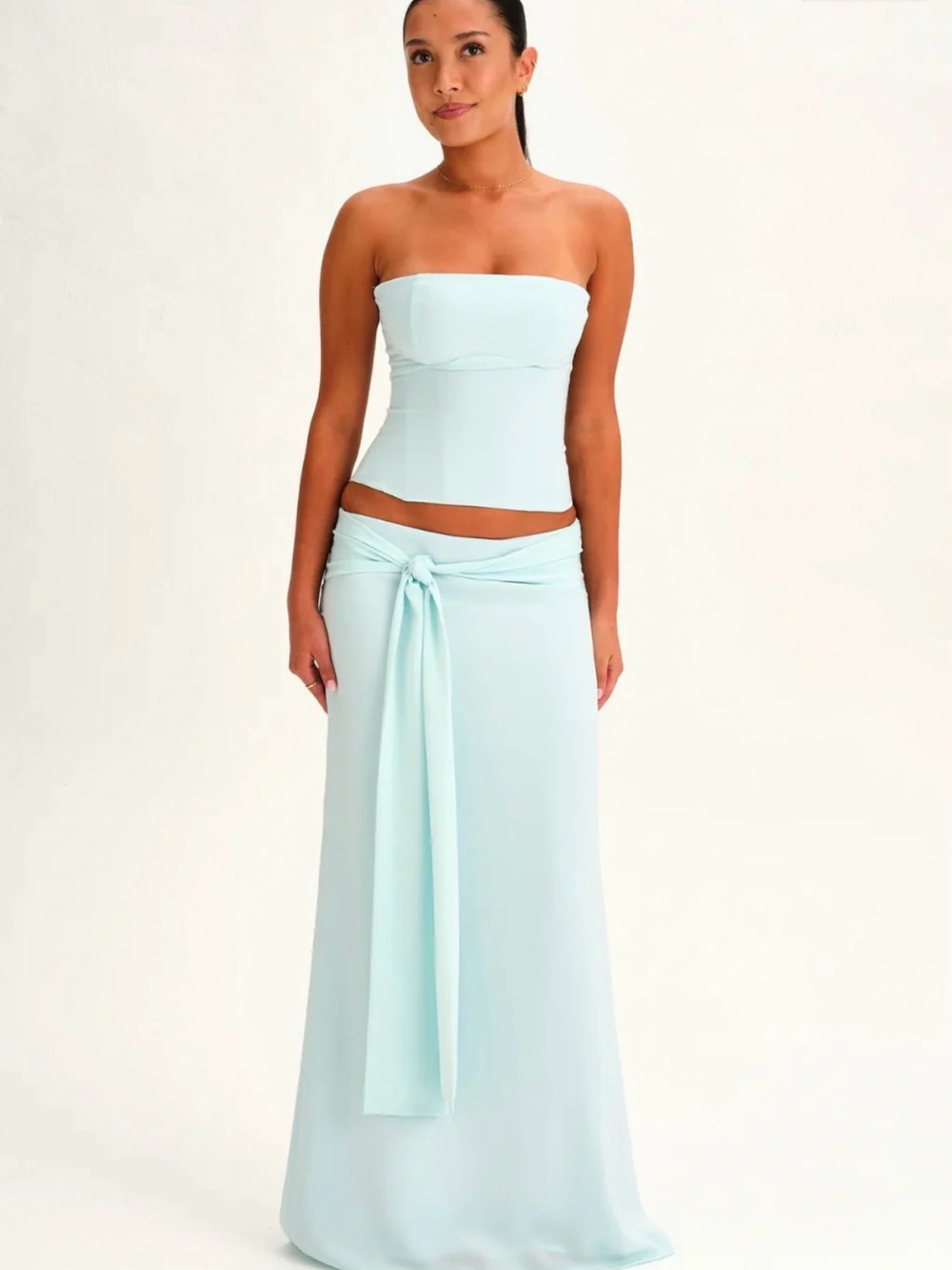 Muji Light Aqua Strapless Maxi Skirt with Front Tie
